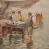 Signed painting from the 1960s, view of the market by the sea