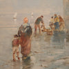 Signed painting from the 1960s, view of the market by the sea