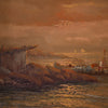 Painting signed Remo Testa, fishermen at sunset
