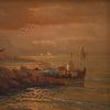 Painting signed Remo Testa, fishermen at sunset