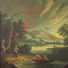 Italian painting view of a river with characters
