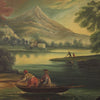 Italian painting view of a river with characters