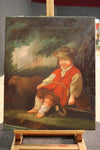 Oil on canvas painting depicting child with sheep