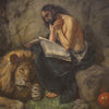 Italian religious painting Saint Jerome with lion from 20th century