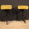 Pair of Italian iron stools with velvet seats