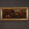 Antique painting from the 17th century, landscape with grazing goats and cows