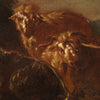 Antique painting from the 17th century, landscape with grazing goats and cows