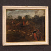 Antique Italian painting from the 18th century, pastoral scene with chariot
