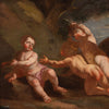 Antique Italian painting from the 17th century, bacchanal of cherubs