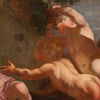 Antique Italian painting from the 17th century, bacchanal of cherubs