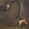 Flemish painting from the 17th century, landscape with Saint Francis of Assisi