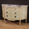 Lacquered half-moon commode with marble top