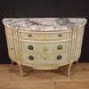 Lacquered half-moon commode with marble top