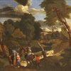 Antique Flemish landscape painting from 18th century oil on canvas