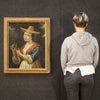 Antique Italian painting portrait of a girl with a goldfinch from 18th century