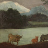 Antique Italian painting landscape with ruins from 18th century