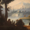 Antique painting river landscape with ruins and fishermen from the 18th century