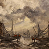 Painting signed by Emile Lammers seascape with boats from 20th century
