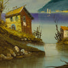 Italian lake view signed painting oil on canvas