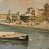 Italian landscape painting view of river with boats