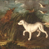 Antique French painting from 18th century landscape with dog