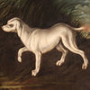 Antique French painting from 18th century landscape with dog